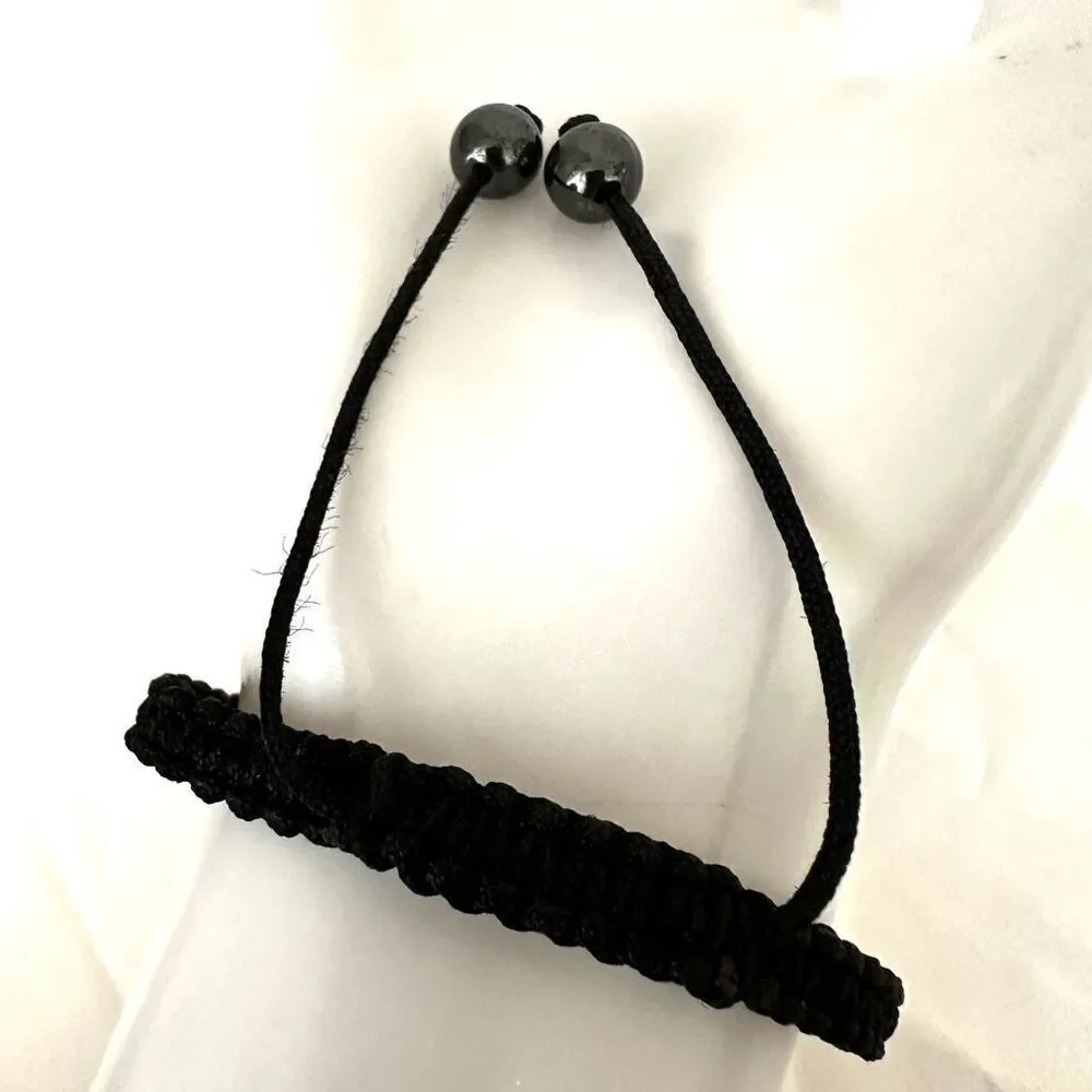 Rhinestone cross black cord adjustable bracelet